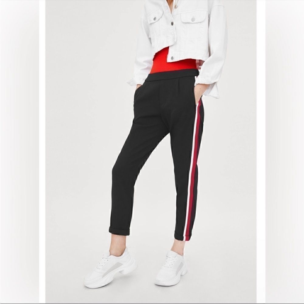 Zara Trafaluc Black Track Joggers with Red and white stripe